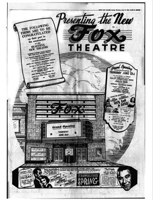Old newspaper clipping poster of The Fox Theatre